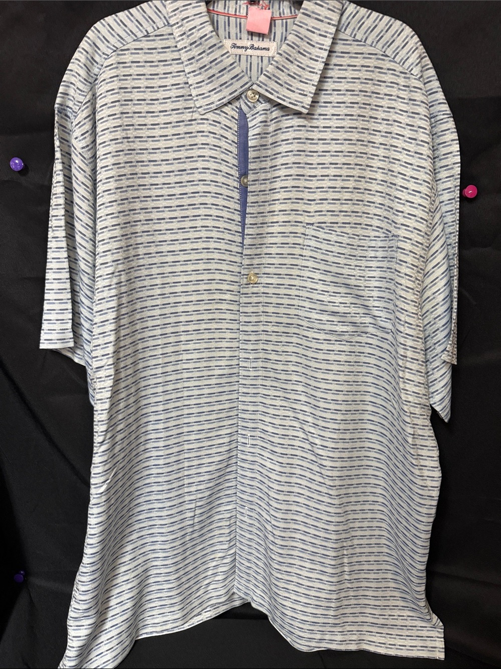 Tommy Bahama White and Light Blue Striped Short-Sleeve Button-Down Shirt